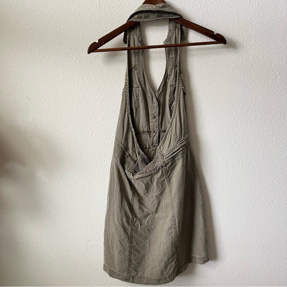 Guess Olive Green Collared Washed Backless Halter Mini Dress Button - Picture 6 of 6